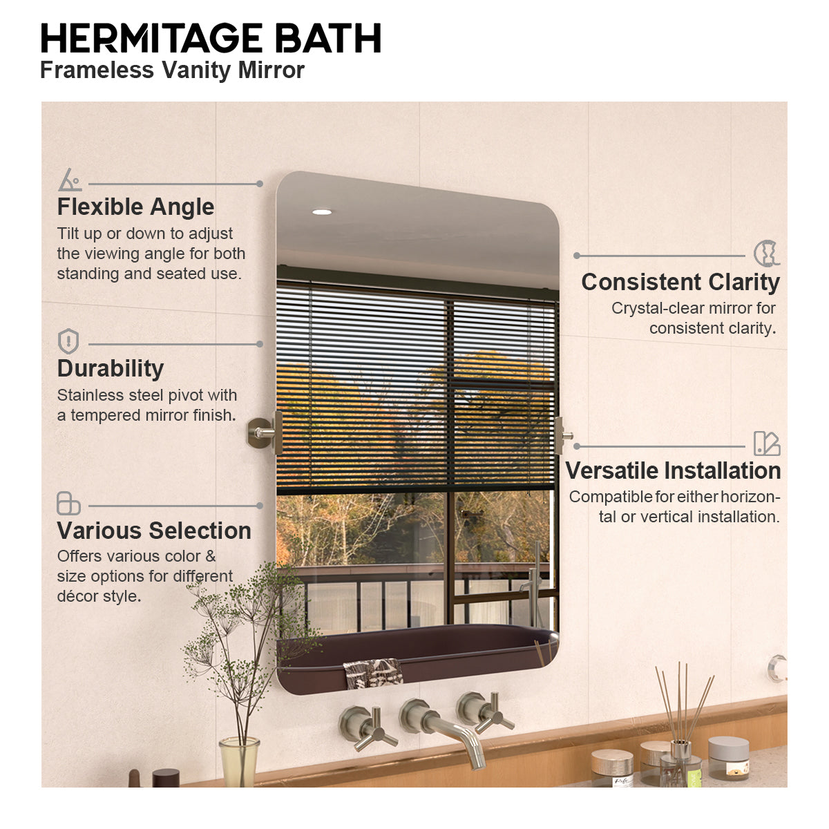Edge 24 in. W x 36 in. H Rectangular Framed Adjustable Tilt Wall-Mounted Bathroom Vanity Mirror HBCL-2436BN-9_100942de-d3c7-42ca-93d4-46d47ed85ba1