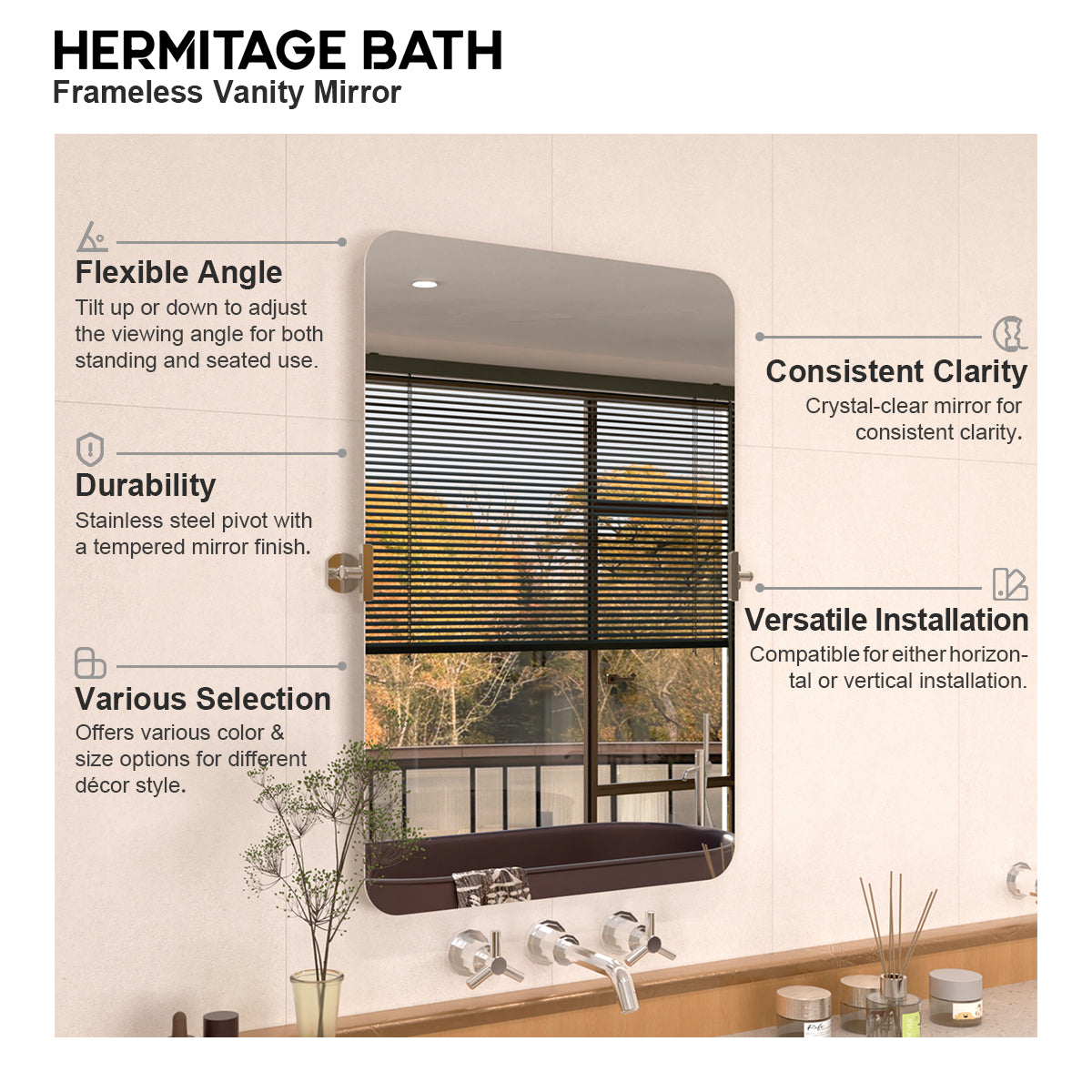 Edge 24 in. W x 36 in. H Rectangular Framed Adjustable Tilt Wall-Mounted Bathroom Vanity Mirror HBCL-2436CR-9_c1271516-f02e-4883-a591-cc2816ba6d4a