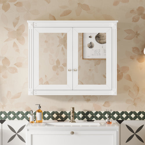 Artisan 36 in. W x 28.7 in. H Rectangular MDF Modern Wall Mounted Bathroom Medicine Cabinet with Mirror White HBMC1186-3628WT