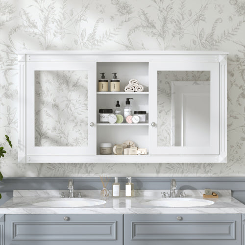 Flexi 55 in. W x 28.7 in. H Rectangular MDF Modern Wall Mounted Bathroom Medicine Cabinet with Mirror White HBMC1342-5528WT