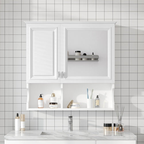 Elysium 28.7 in. W x 30 in. H Rectangular MDF Modern Wall Mounted Bathroom Medicine Cabinet with Mirror White HBMC2812-3028WT