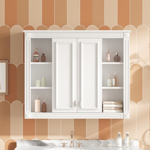 Serenity 35 in. W x 28 in. H Rectangular MDF Wall Mounted Medicine Cabinet with Open Storage in White