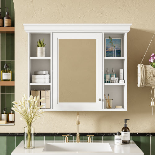 Solstice 35.5 in. W x 28.7 in. H Rectangular MDF Modern Wall Mounted Bathroom Medicine Cabinet with Mirror White HBMC6545-3528WT