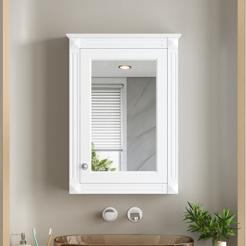 Lyonesse 20 in. W x 27.8 in. H Rectangular MDF Modern Wall Mounted Bathroom Medicine Cabinet with Mirror White HBMC7680-3028WT