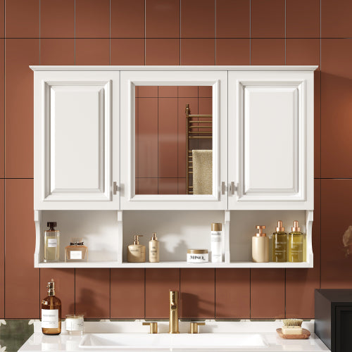 Crescent 41 in. W x 28.7 in. H Rectangular MDF Modern Wall Mounted Bathroom Medicine Cabinet with Mirror White HBMC8620-4128WT