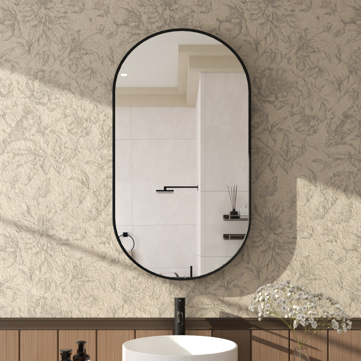 Tax 18 in. W. x 36 in. H Oval Framed Wall Bathroom Vanity Mirror Matte Black HBOA-1836BL-1_d735042f-cacb-45b6-9a2d-448c12679178