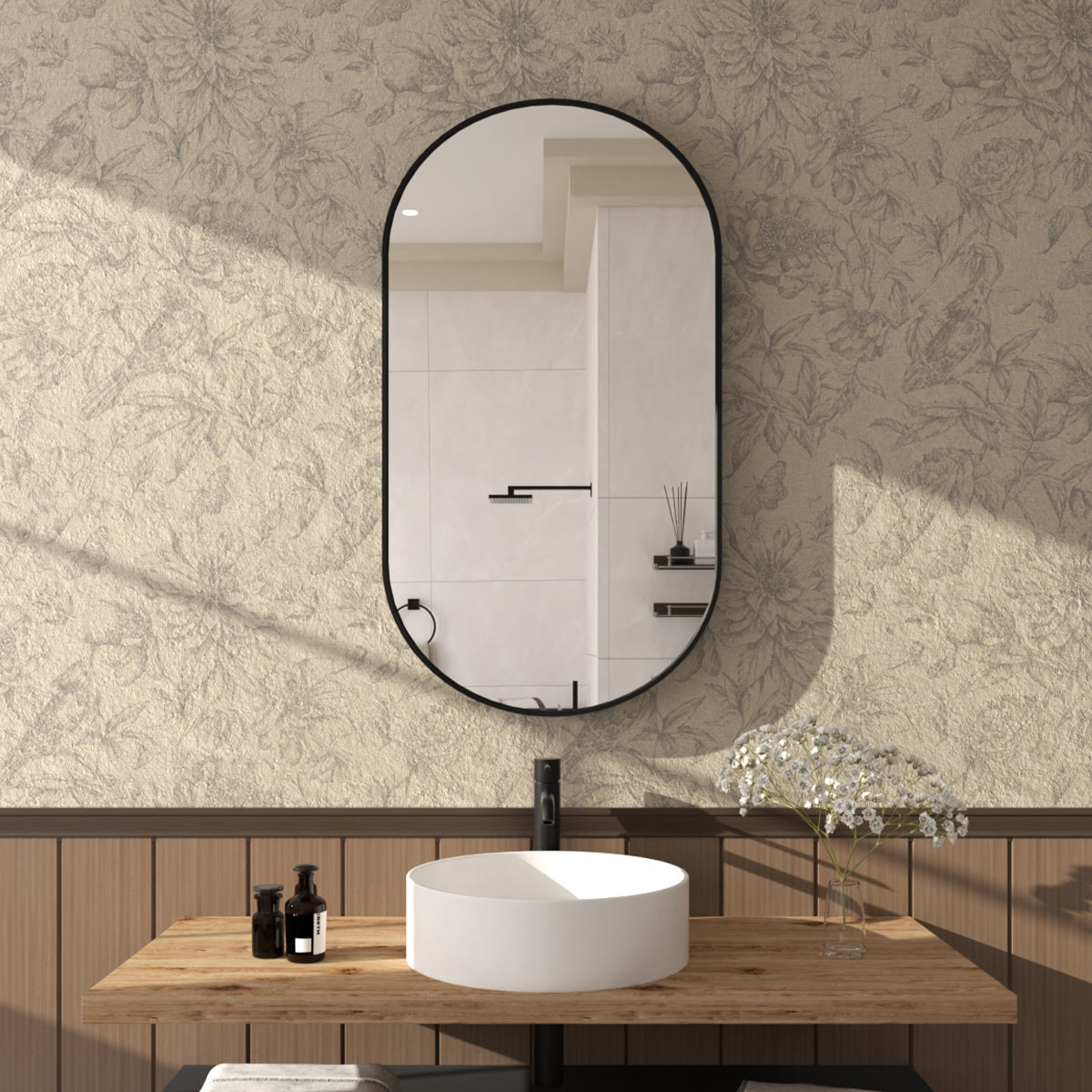 Tax 18 in. W. x 36 in. H Oval Framed Wall Bathroom Vanity Mirror HBOA-1836BL-2