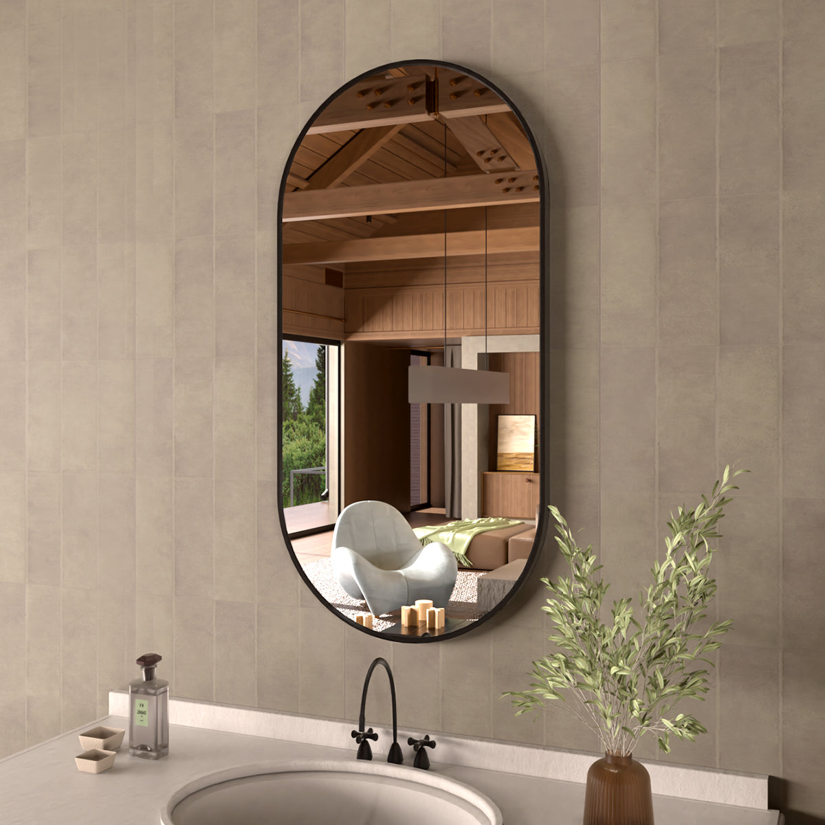 Tax 18 in. W. x 36 in. H Oval Framed Wall Bathroom Vanity Mirror HBOA-1836BL-4