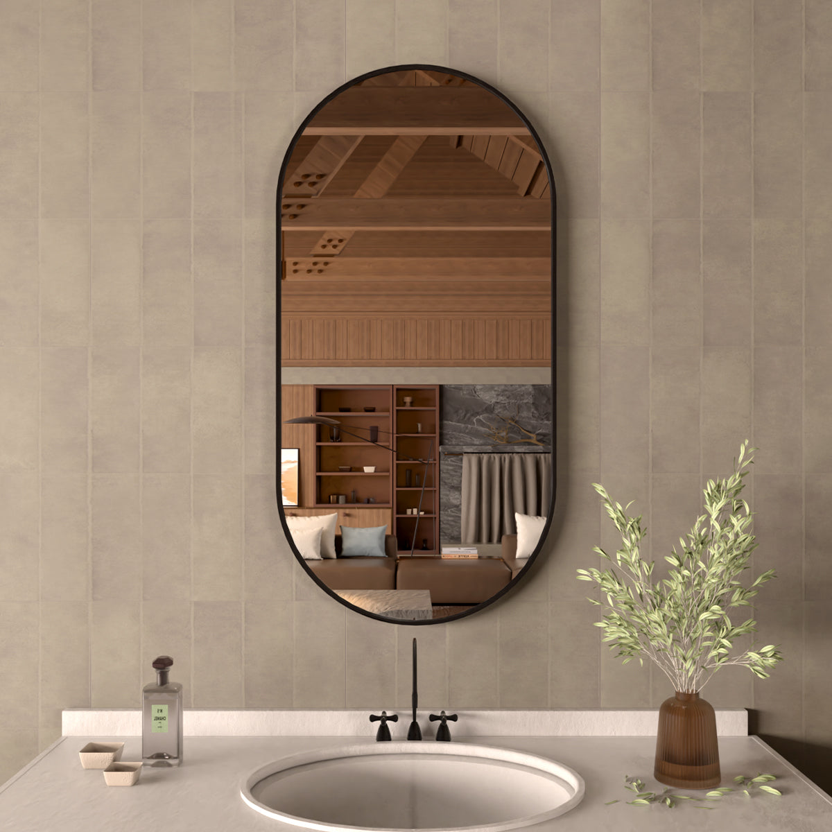 Tax 18 in. W. x 36 in. H Oval Framed Wall Bathroom Vanity Mirror HBOA-1836BL-5