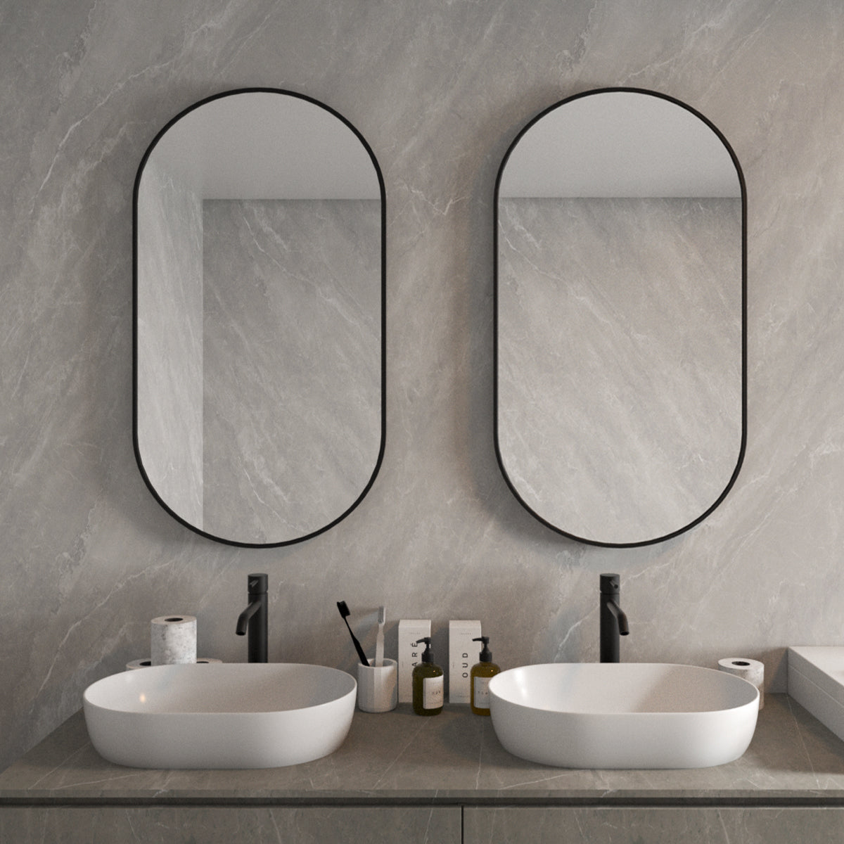 Tax 18 in. W. x 36 in. H Oval Framed Wall Bathroom Vanity Mirror HBOA-1836BL-6