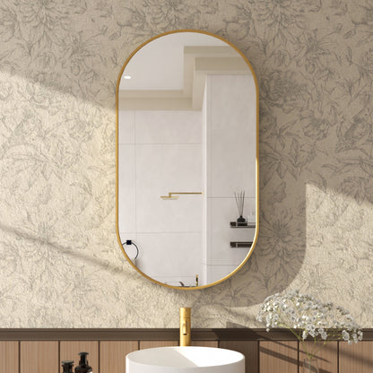 Tax 18 in. W. x 36 in. H Oval Framed Wall Bathroom Vanity Mirror Gold HBOA-1836G-1_a3721cc7-64bc-46cf-a5b2-d2ff44c4b53f