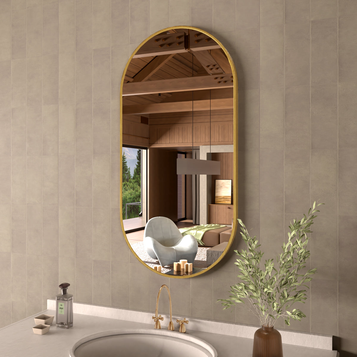 Tax 18 in. W. x 36 in. H Oval Framed Wall Bathroom Vanity Mirror HBOA-1836G-4