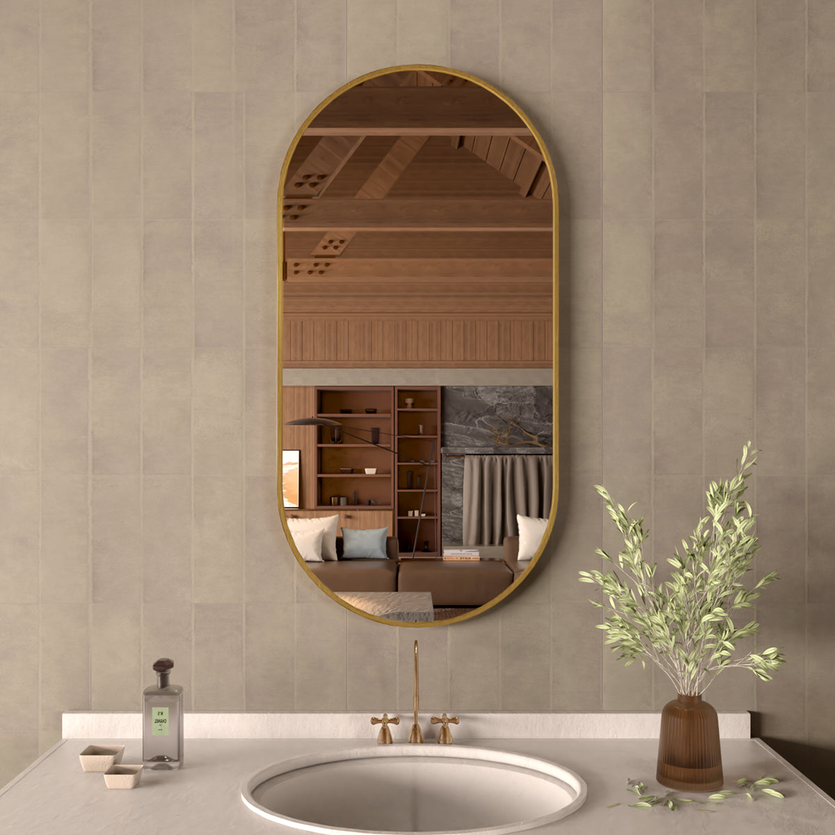 Tax 18 in. W. x 36 in. H Oval Framed Wall Bathroom Vanity Mirror HBOA-1836G-5