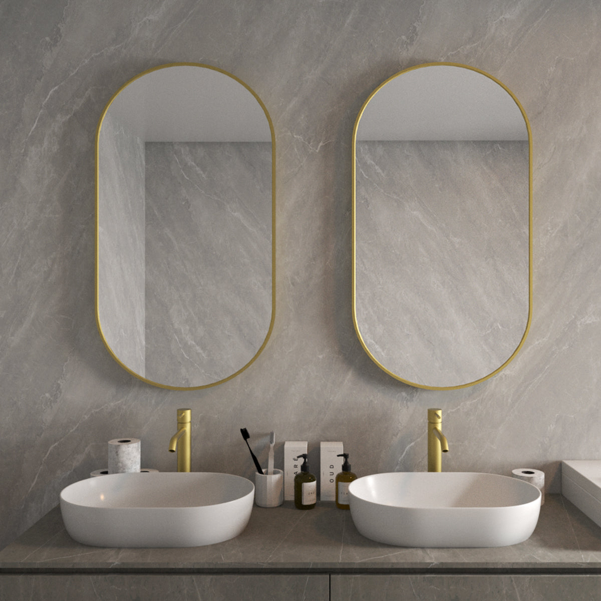 Tax 18 in. W. x 36 in. H Oval Framed Wall Bathroom Vanity Mirror HBOA-1836G-6