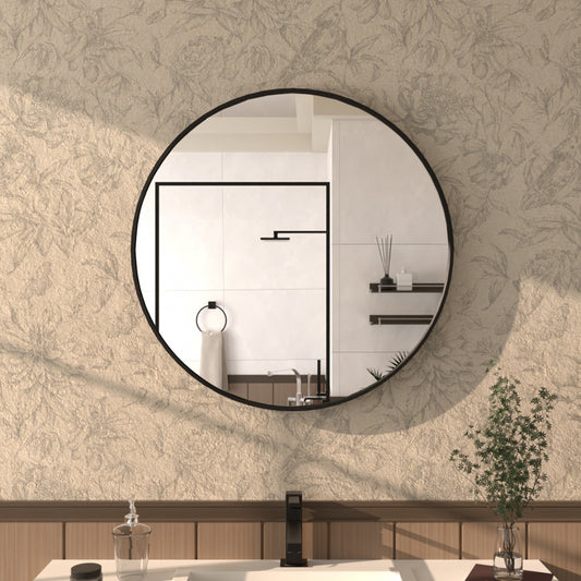 Tanx Round Framed Wall Bathroom Vanity Mirror in Matte Black