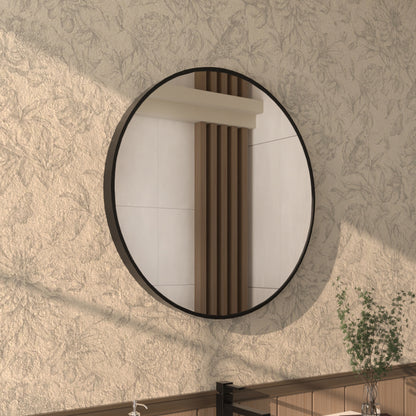Tanx Round Framed Wall Bathroom Vanity Mirror in Matte Black