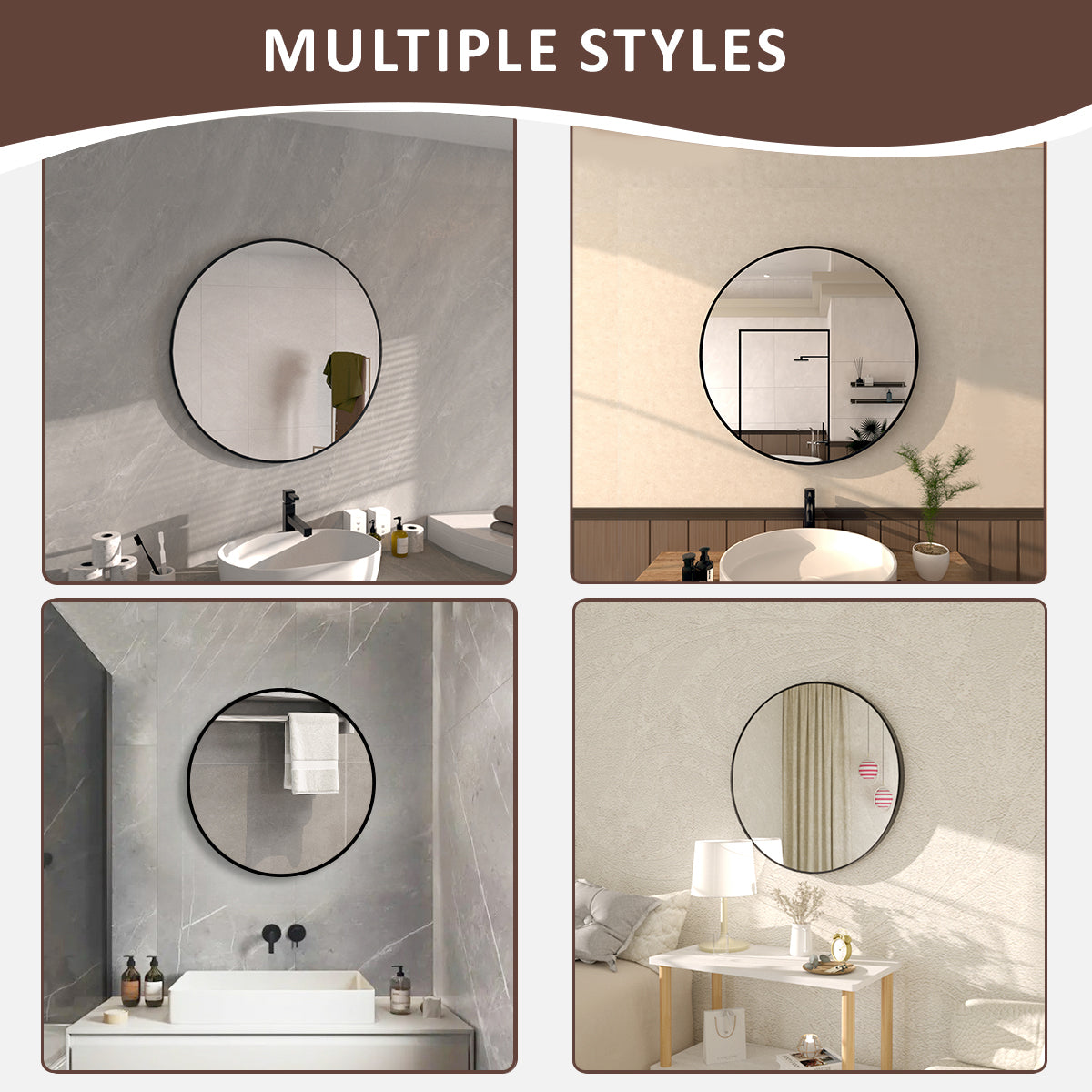 Tanx Round Framed Wall Bathroom Vanity Mirror in Matte Black