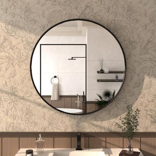 Tanx Round Framed Wall Bathroom Vanity Mirror in Matte Black