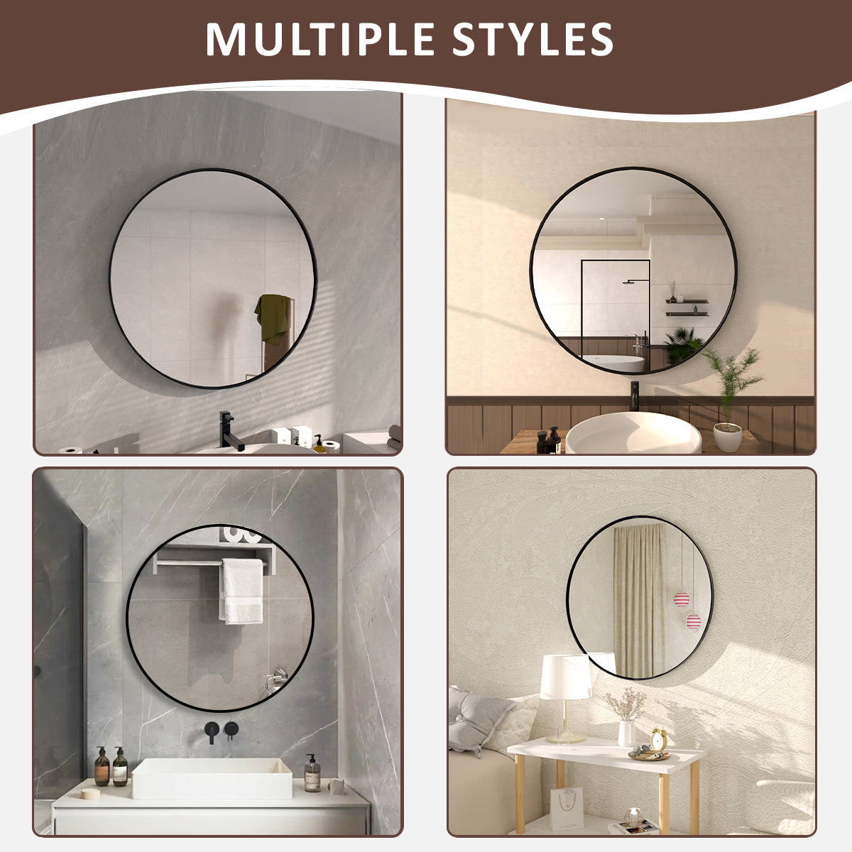 Tanx Round Framed Wall Bathroom Vanity Mirror in Matte Black