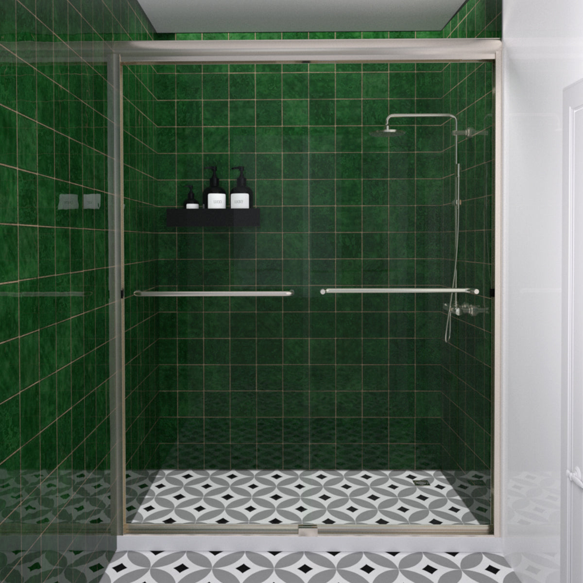 Nesso 60 in. W x 72 in. H Sliding Semi-Frameless Shower Door in Matte Black Finish with Clear Glass Brushed Nickel HBSD98-7260BN-1_df3d8fae-91bd-4a6f-b17c-82d473326979
