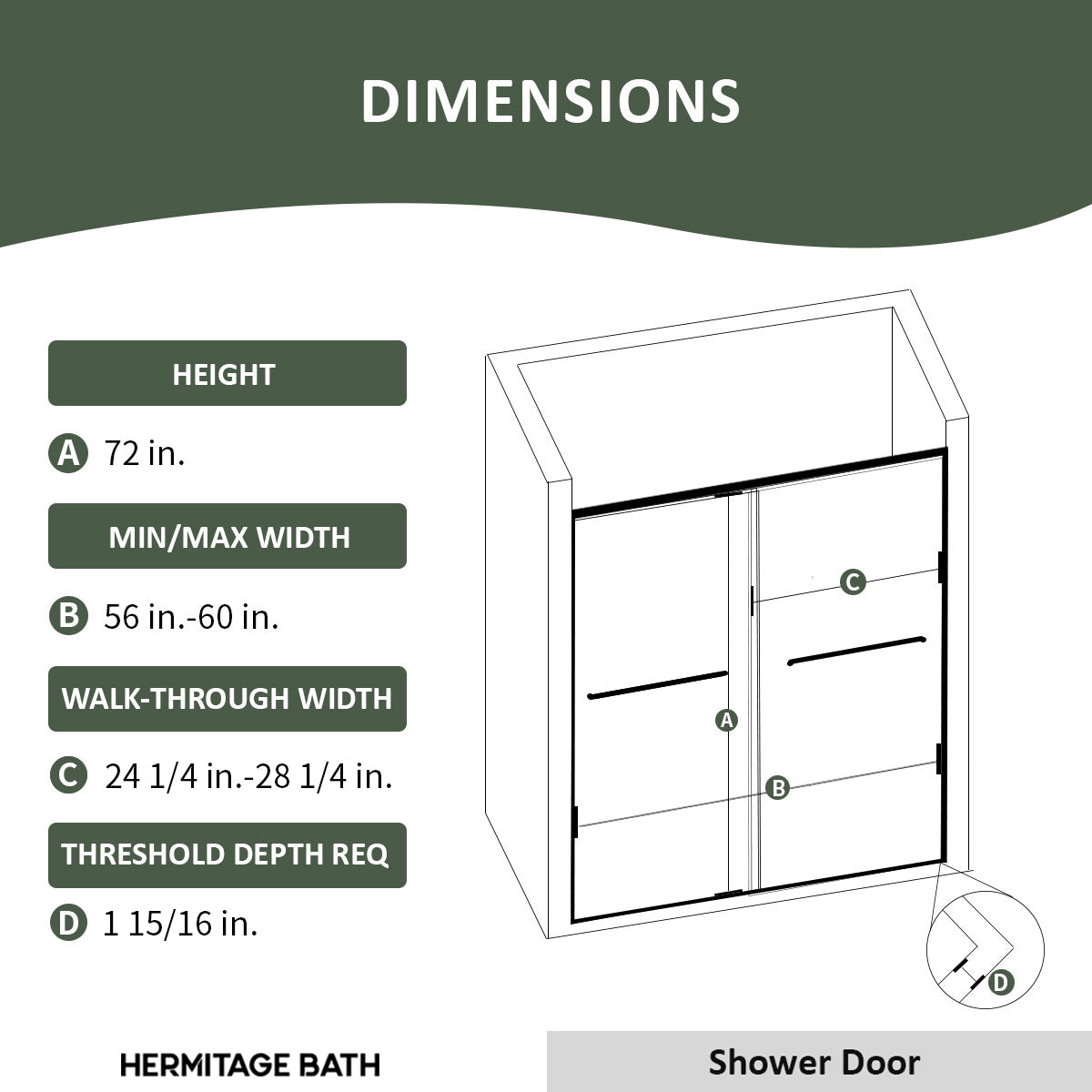 Nesso 60 in. W x 72 in. H Sliding Semi-Frameless Shower Door in Matte Black Finish with Clear Glass HBSD98-7260BN-3