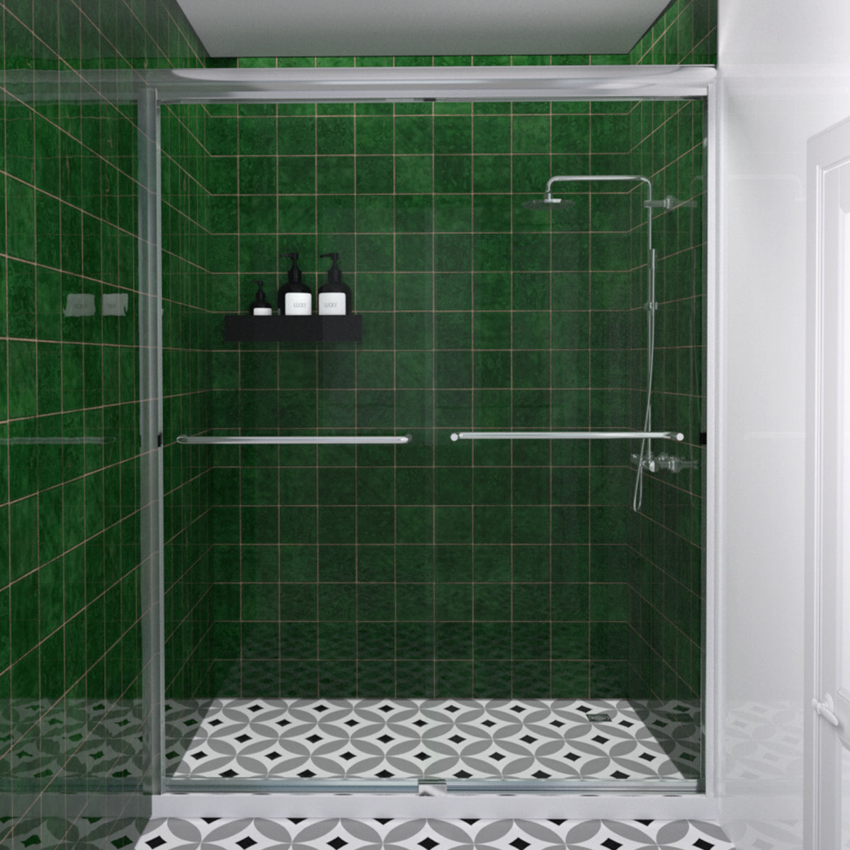 Nesso 60 in. W x 72 in. H Sliding Semi-Frameless Shower Door in Matte Black Finish with Clear Glass Chrome HBSD98-7260CR-1