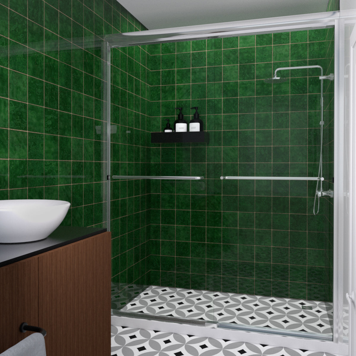 Nesso 60 in. W x 72 in. H Sliding Semi-Frameless Shower Door in Matte Black Finish with Clear Glass HBSD98-7260CR-2