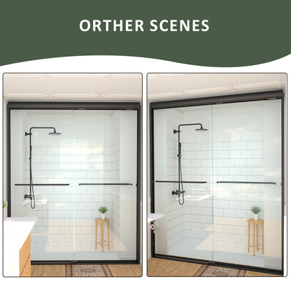 Nesso 60 in. W x 72 in. H Sliding Semi-Frameless Shower Door in Matte Black Finish with Clear Glass HBSD98-7260MB-10
