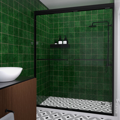 Nesso 60 in. W x 72 in. H Sliding Semi-Frameless Shower Door in Matte Black Finish with Clear Glass HBSD98-7260MB-2