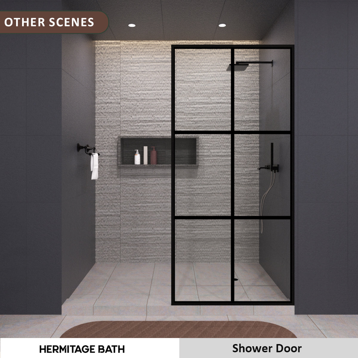 Hilma 34 in. W x 72 in. H Fixed Framed Shower Door in Matte Black Finish with Clear Glass HBSS1010A-3472MB-10