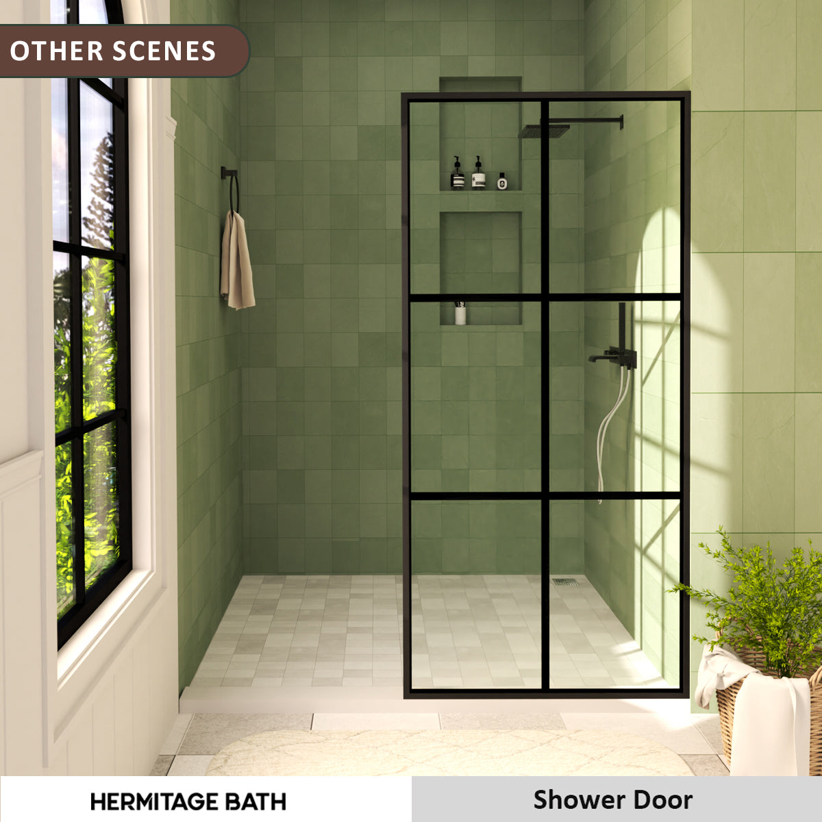 Hilma 34 in. W x 72 in. H Fixed Framed Shower Door in Matte Black Finish with Clear Glass HBSS1010A-3472MB-11