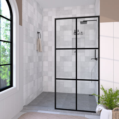 Hilma 34 in. W x 72 in. H Fixed Framed Shower Door in Matte Black Finish with Clear Glass HBSS1010A-3472MB-2