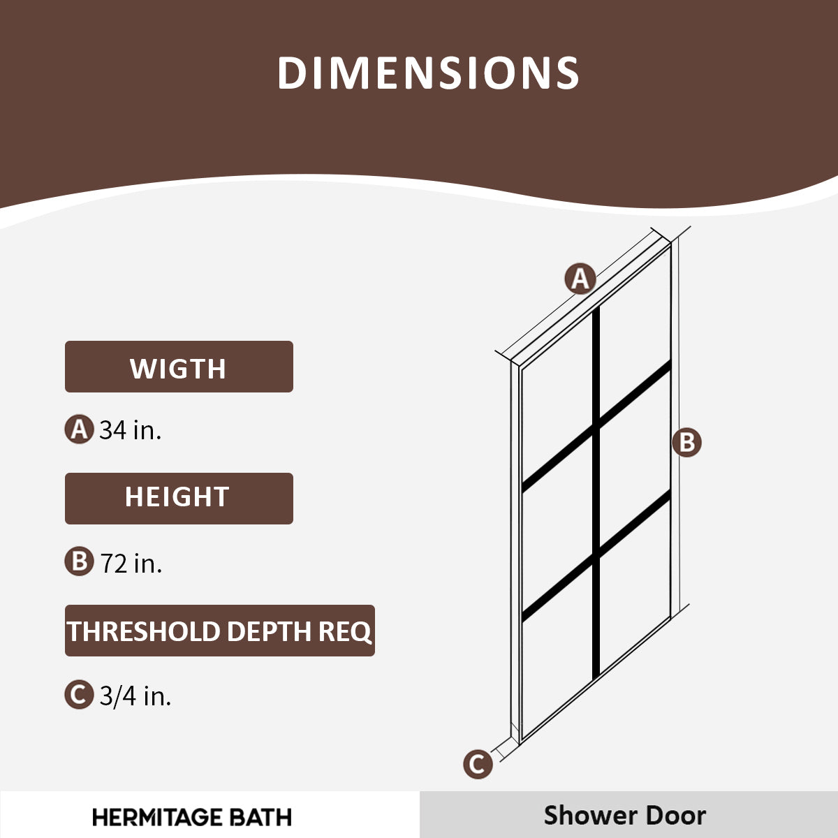 Hilma 34 in. W x 72 in. H Fixed Framed Shower Door in Matte Black Finish with Clear Glass HBSS1010A-3472MB-3