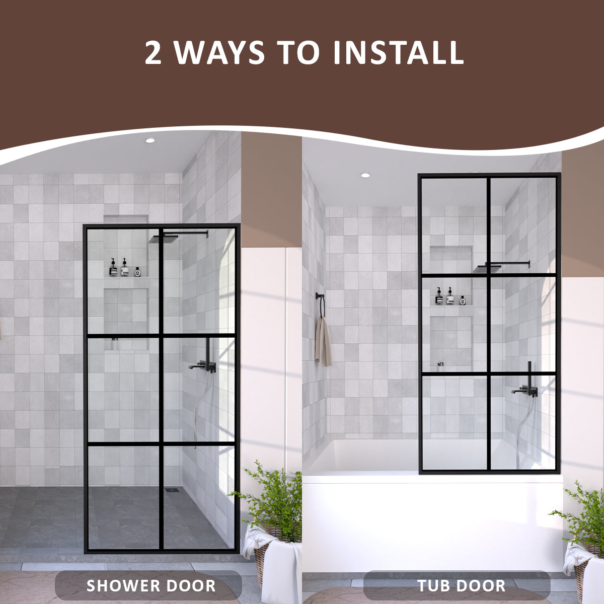 Hilma 34 in. W x 72 in. H Fixed Framed Shower Door in Matte Black Finish with Clear Glass HBSS1010A-3472MB-8