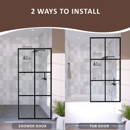 Hilma 34 in. W x 72 in. H Fixed Framed Shower Door in Matte Black Finish with Clear Glass HBSS1010A-3472MB-8
