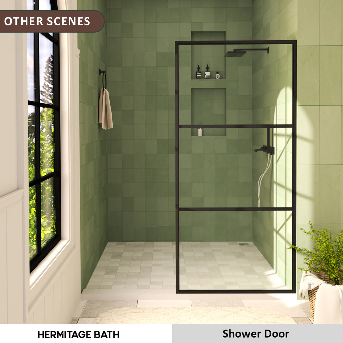 Hilma 34 in. W x 72 in. H Fixed Framed Shower Door in Matte Black Finish with Clear Glass HBSS1010B-3472MB-11