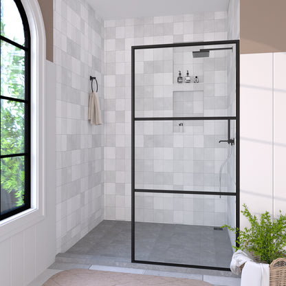 Hilma 34 in. W x 72 in. H Fixed Framed Shower Door in Matte Black Finish with Clear Glass HBSS1010B-3472MB-2
