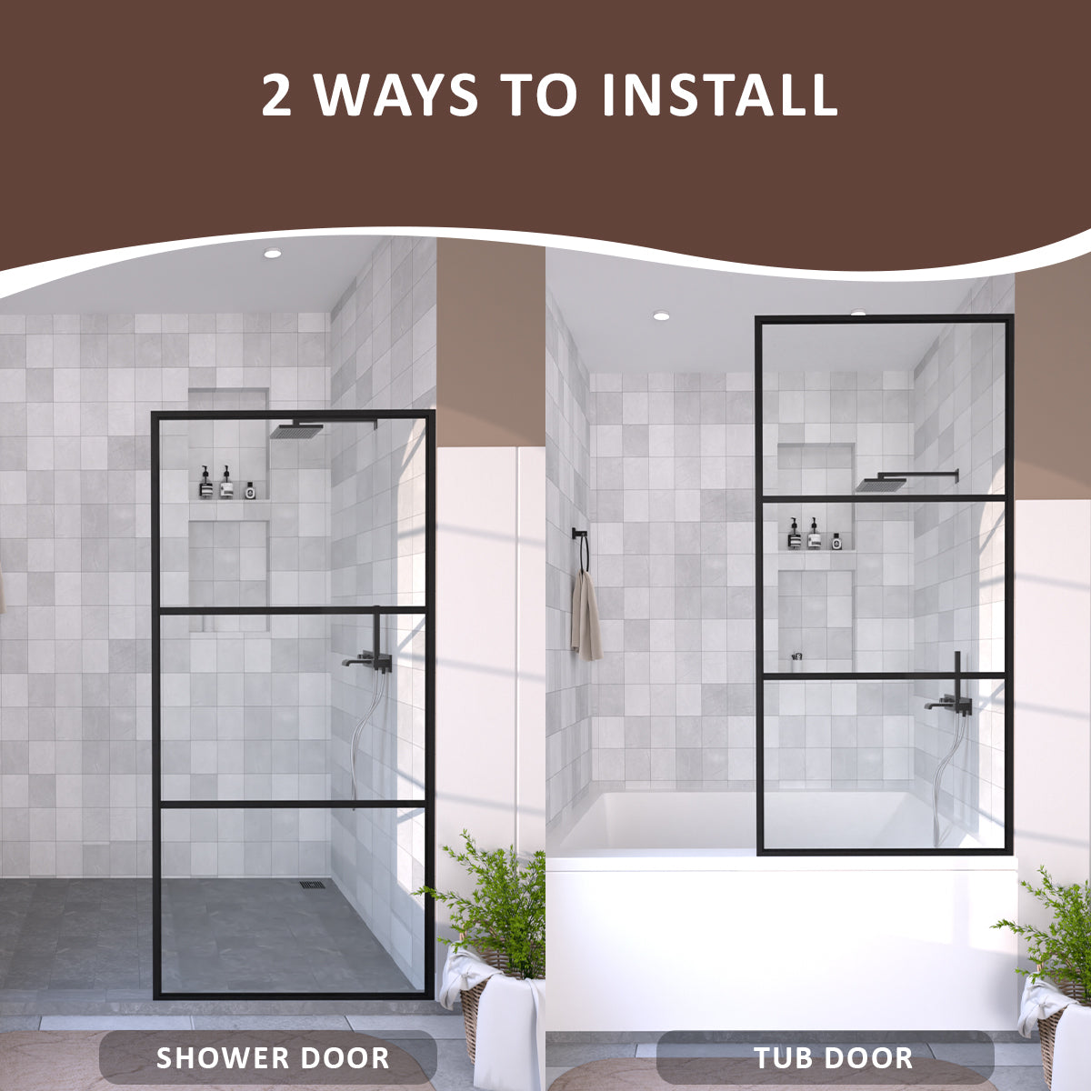 Hilma 34 in. W x 72 in. H Fixed Framed Shower Door in Matte Black Finish with Clear Glass HBSS1010B-3472MB-8