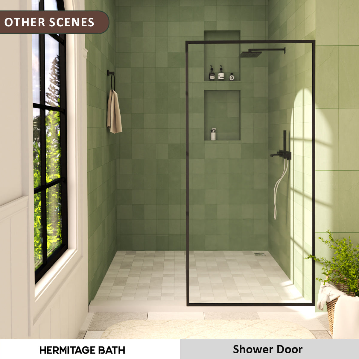 Hilma 34 in. W x 72 in. H Fixed Framed Shower Door in Matte Black Finish with Clear Glass HBSS1010C-3472MB-11