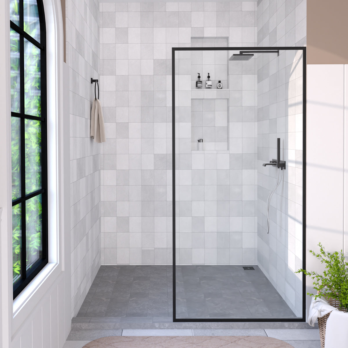 Hilma 34 in. W x 72 in. H Fixed Framed Shower Door in Matte Black Finish with Clear Glass Clear HBSS1010C-3472MB-1_10741cc4-79d1-4d79-ab6c-d87e6b11944e