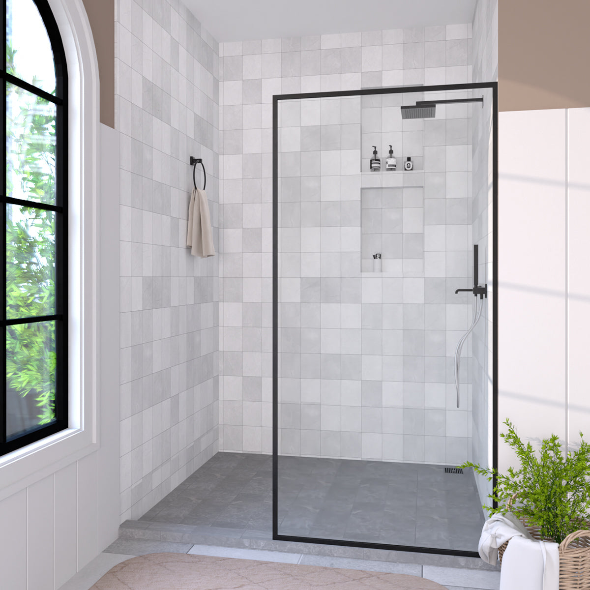 Hilma 34 in. W x 72 in. H Fixed Framed Shower Door in Matte Black Finish with Clear Glass HBSS1010C-3472MB-2