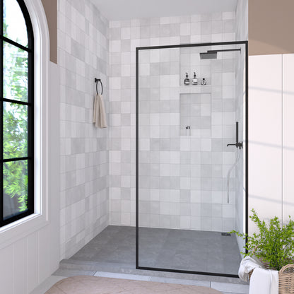 Hilma 34 in. W x 72 in. H Fixed Framed Shower Door in Matte Black Finish with Clear Glass HBSS1010C-3472MB-2