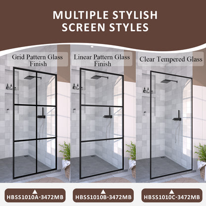 Hilma 34 in. W x 72 in. H Fixed Framed Shower Door in Matte Black Finish with Clear Glass HBSS1010C-3472MB-7
