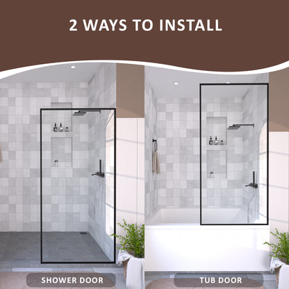 Hilma 34 in. W x 72 in. H Fixed Framed Shower Door in Matte Black Finish with Clear Glass HBSS1010C-3472MB-8