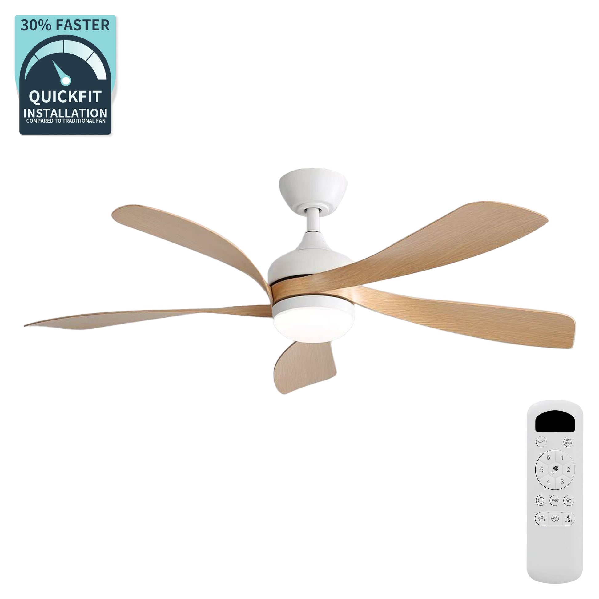 Taimei Sleek 52 in. Ceiling Fan - 5 Precision ABS Blades with Soft LED Light and Whisper-Quiet 6-Speed Remote Control KBS-52K096-WH-DC-ABS-QMW-60-W