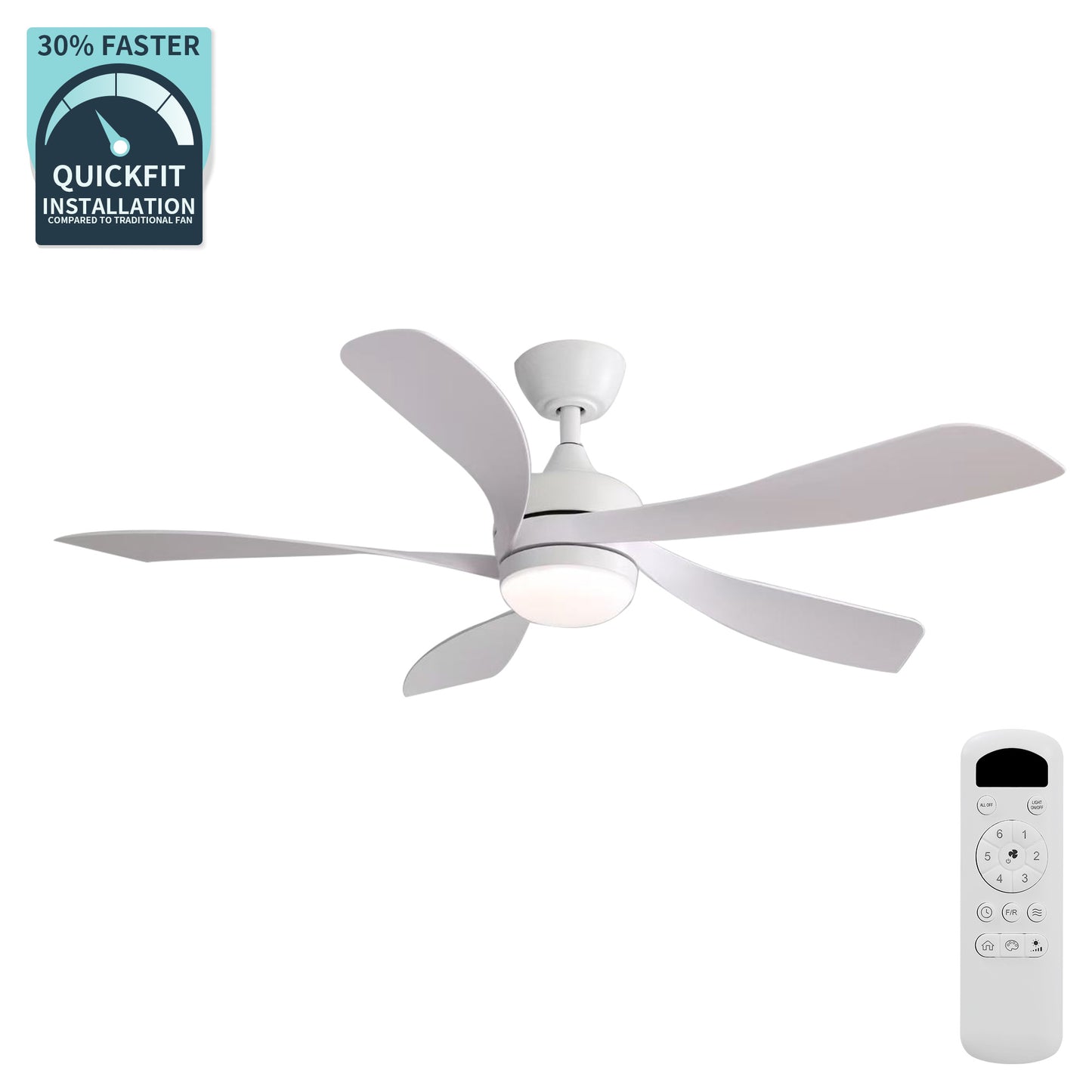 Taimei Sleek 52 in. Ceiling Fan - 5 Precision ABS Blades with Soft LED Light and Whisper-Quiet 6-Speed Remote Control KBS-52K096-WH-DC-ABS-WH-60-W