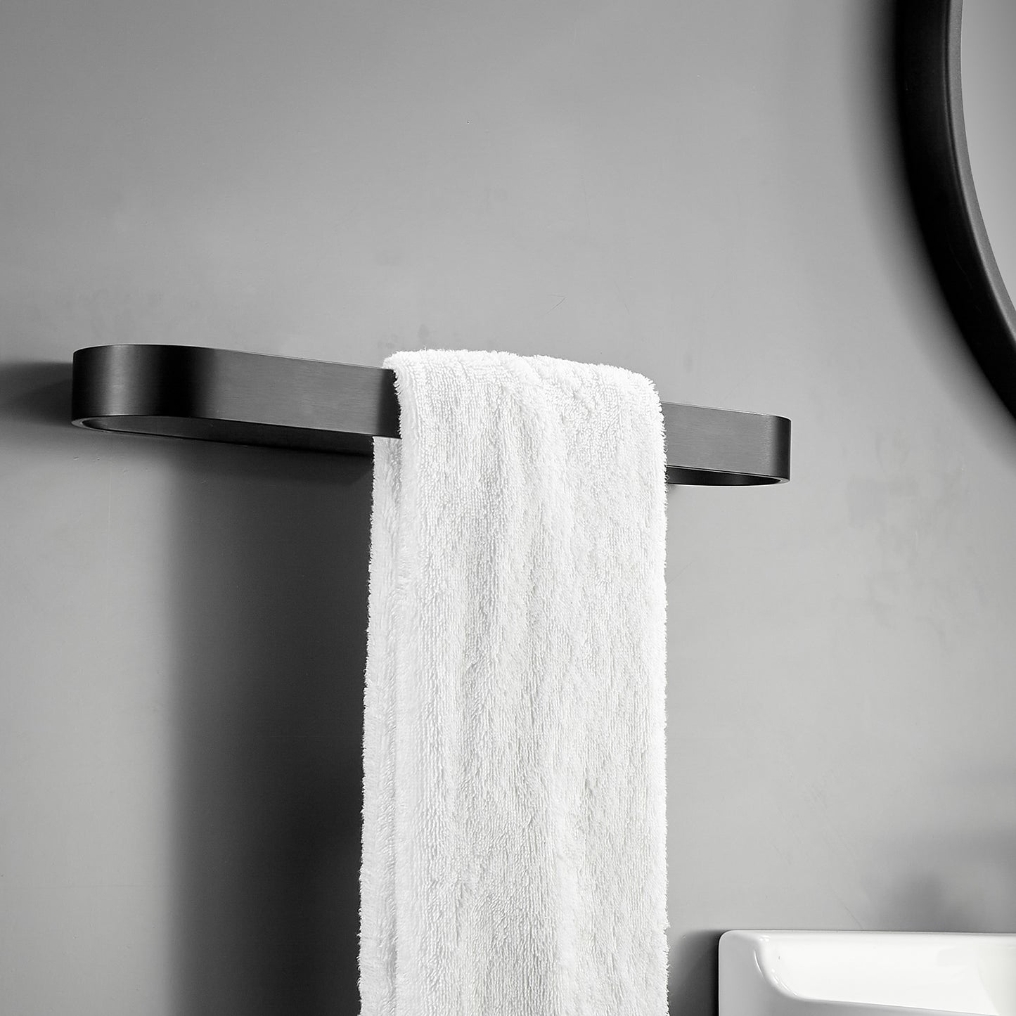 Gluon Wall Mounted Square Semi-Enclosed/Closed Towel Ring Closed Matte Black KCAM02B_1