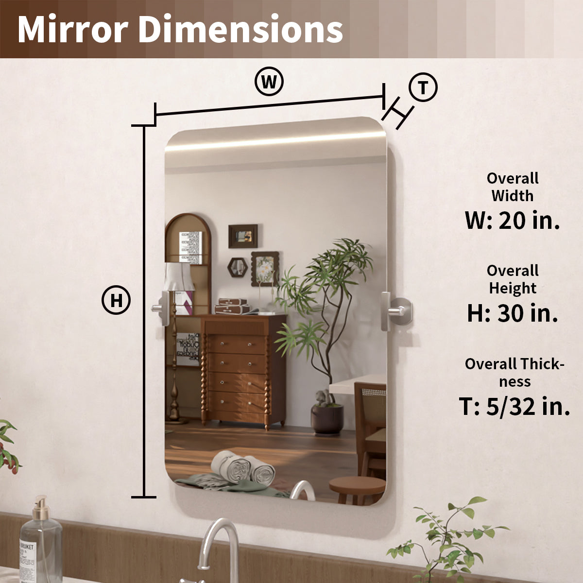 Angulus 20 in. W x 30 in. H Rectangular Frameless Tilt Wall Mount Bathroom Vanity Mirror KH2030-BN-03