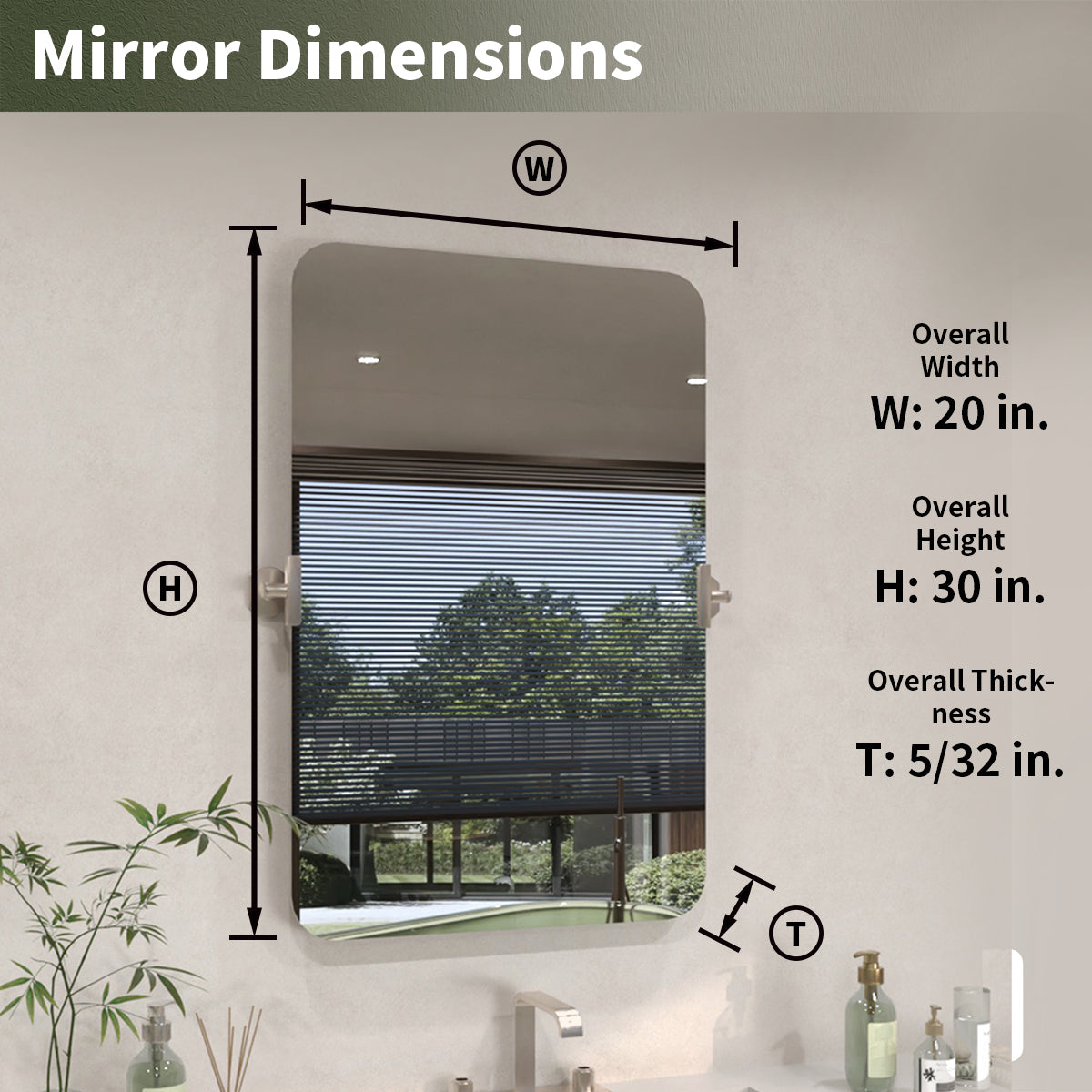 TaiMei 20 in. H x 30 in. W Rectangular Frameless Tilt Wall Mount Bathroom Vanity Mirror KH2030-BN-03_53effeea-2ffe-45ce-ad1b-000ccc0f5cfa