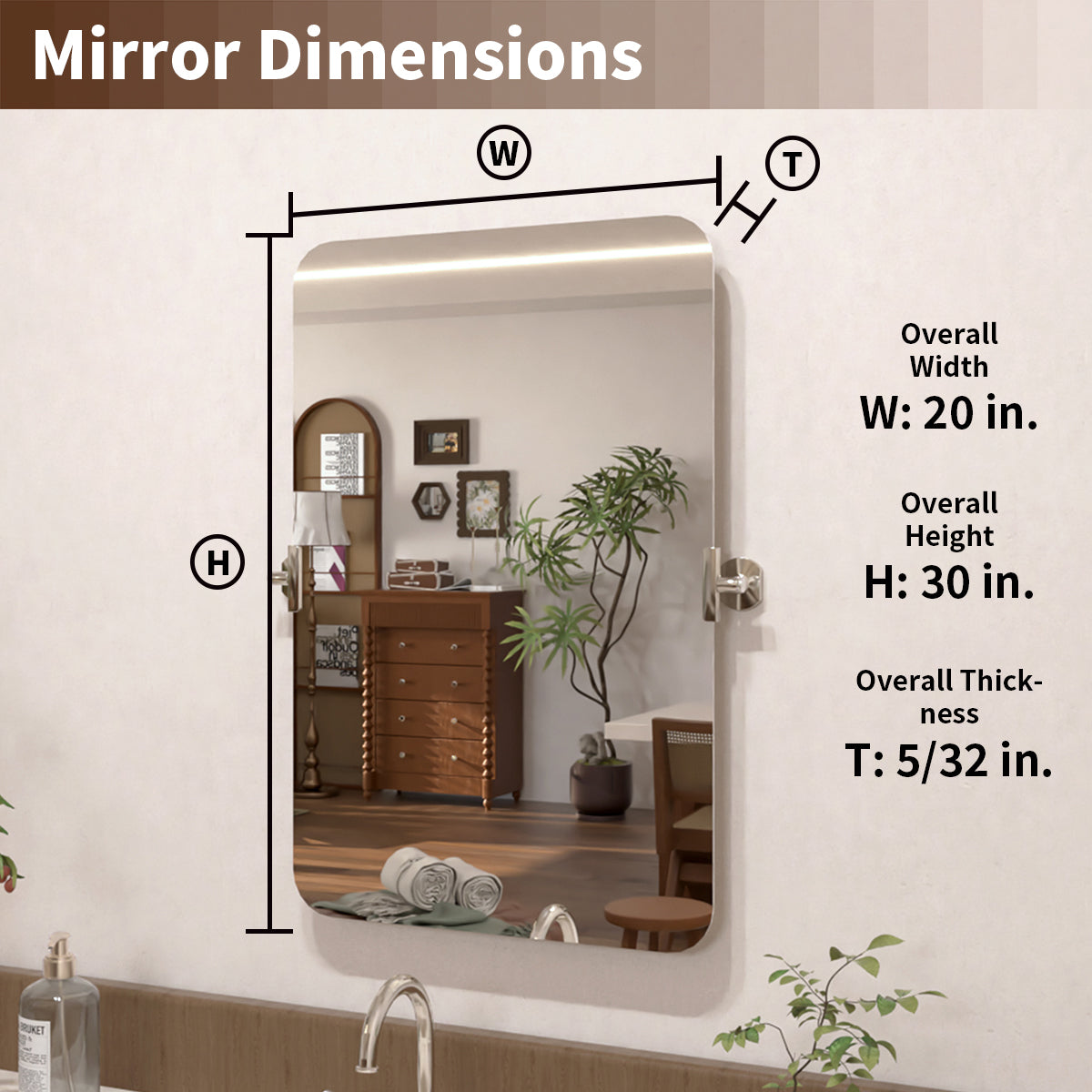 Angulus 20 in. W x 30 in. H Rectangular Frameless Tilt Wall Mount Bathroom Vanity Mirror KH2030-CR-03